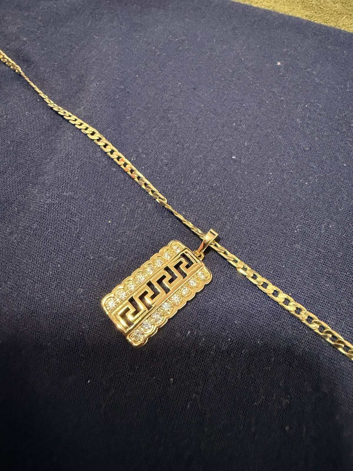 14k Gold Plated Thin Chain With Diamond Pendant Clean Fit 3.5MM 18 Inches