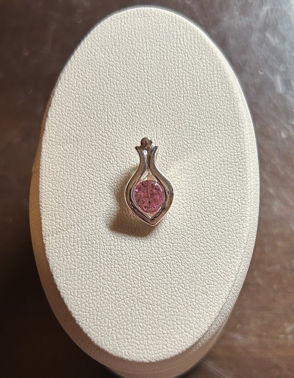 Sterling Silver Pendant Pink Clear Stone Marked 925 Sparkling