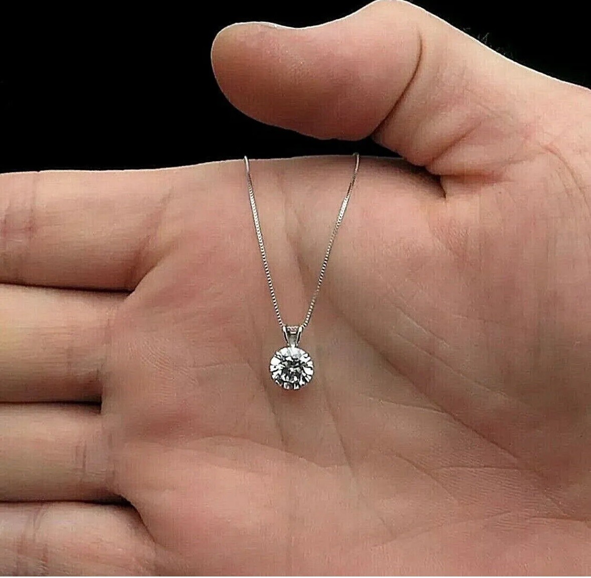2Ct Round Brilliant Cut Moissanite 14K White Gold Solitaire Pendant 18″ Necklace