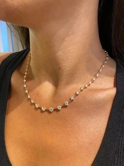 6Ct Round Lab Created Diamond Tennis 14k Yellow Gold Plated 16″ Choker Necklace