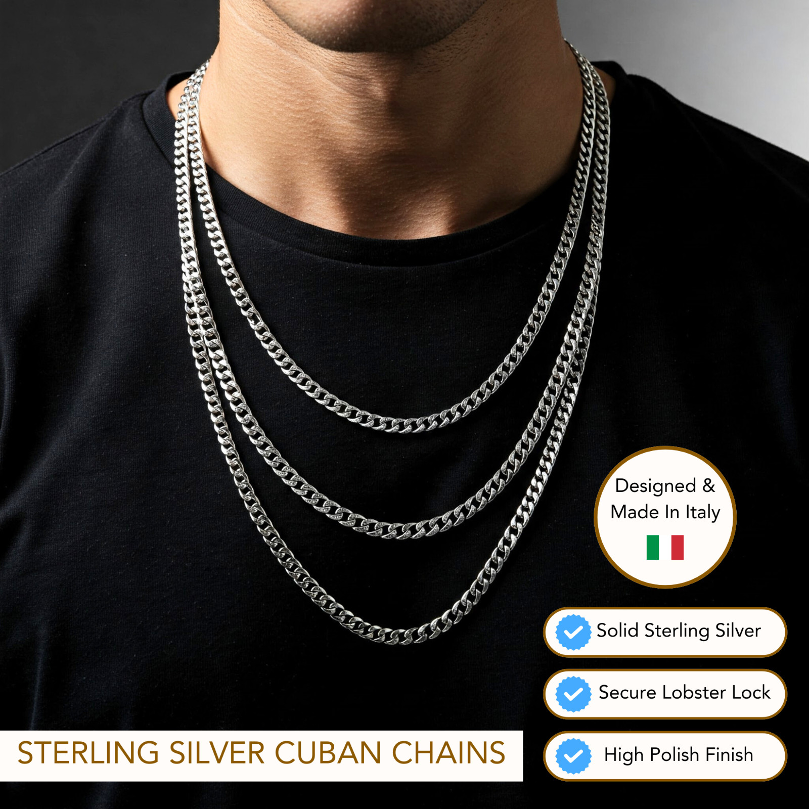 Solid 925 Sterling Silver 5mm Cuban Chain Italian Necklace 20″ 22″ 24″ 26″