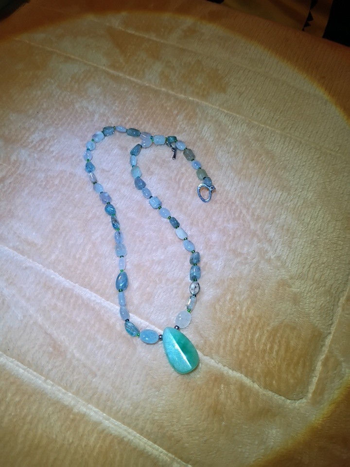 Amazonite Gemstone Necklace Sterling Silver Clasp 18″