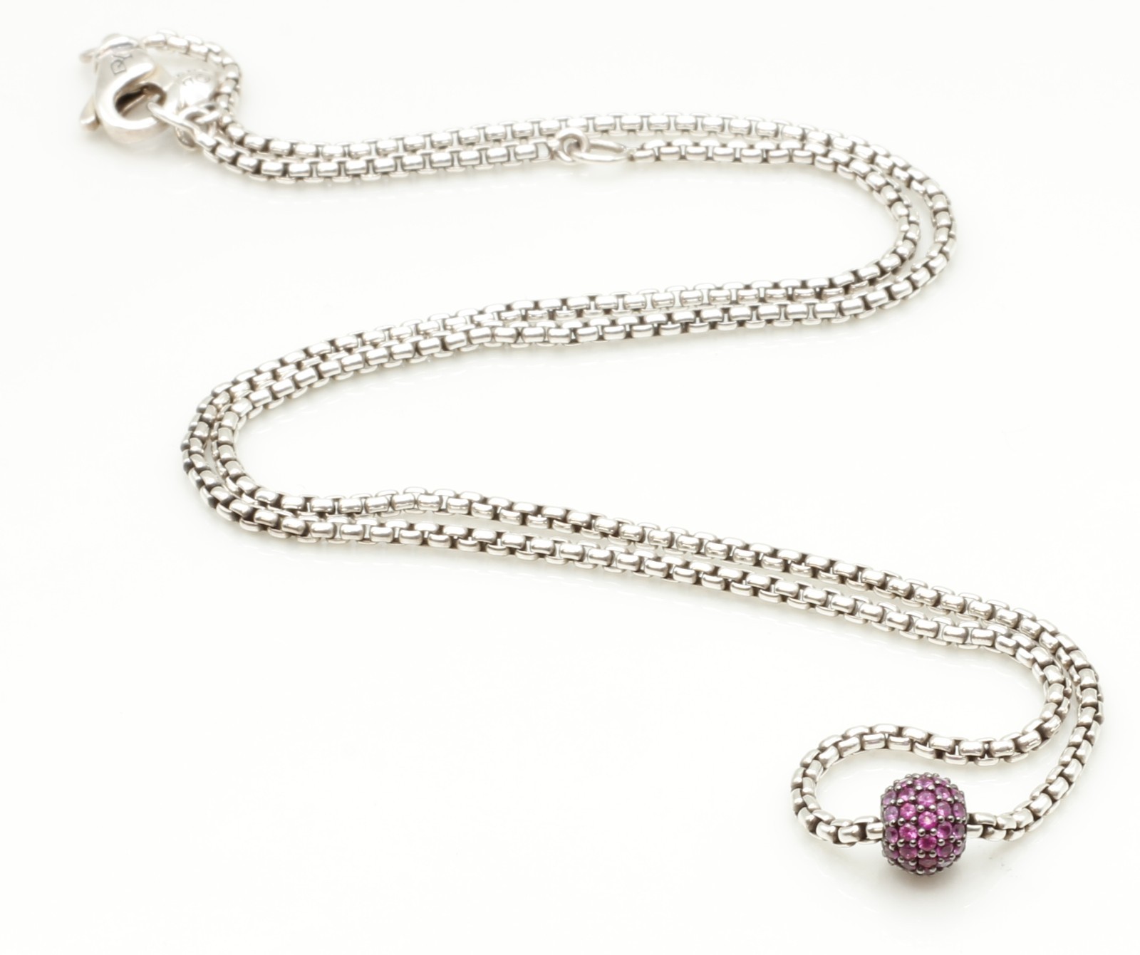David Yurman Petite Pavé Single Station Necklace with Pink Sapphires 16-17″