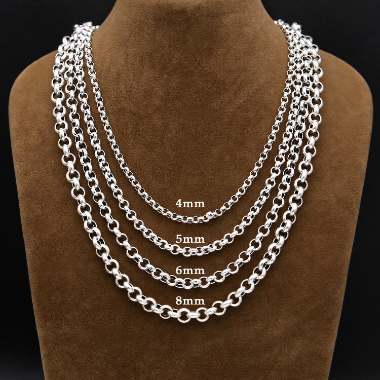 Real 925 Sterling Silver 4mm 5mm 6mm Rolo Link Chain Necklace 17.7″-33.4″ L