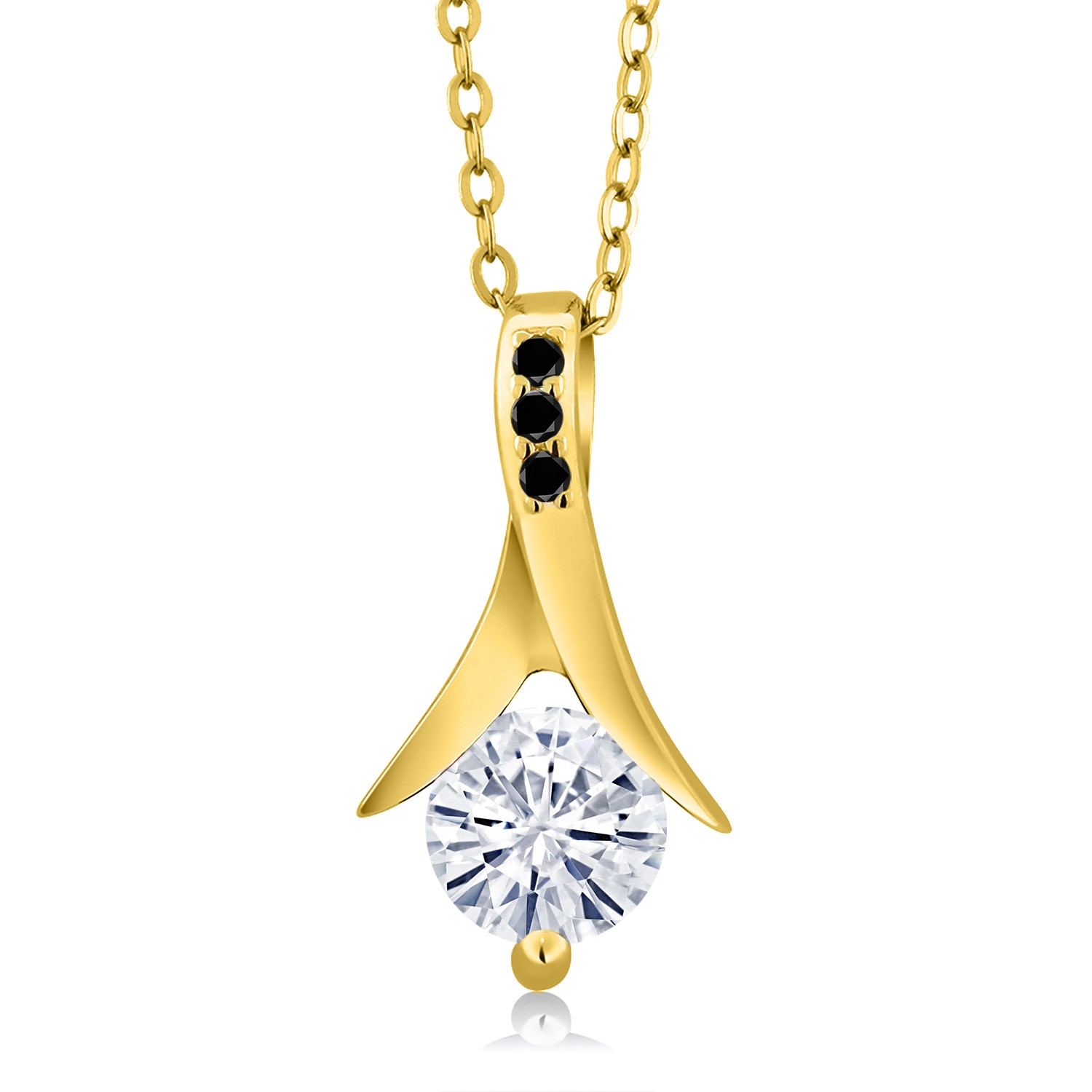18K Yellow Gold Plated Silver Pendant with Chain Near Colorless (GH) Moissanite