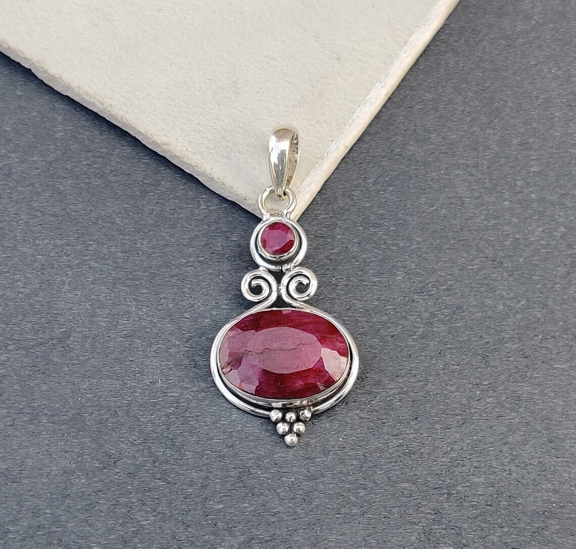 Natural Ruby Gemstone Pendant 925 Sterling Silver Designer Pendant Gift For Him