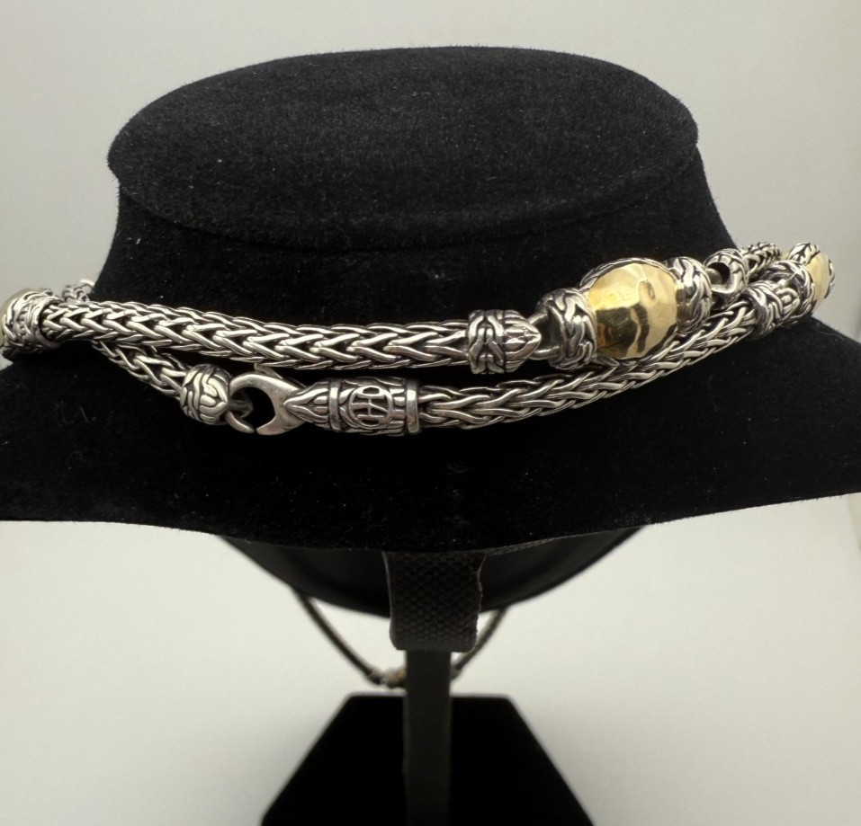 John Hardy Palu 36in Sterling Silver & 22K Necklace 13 Stations 68.85g