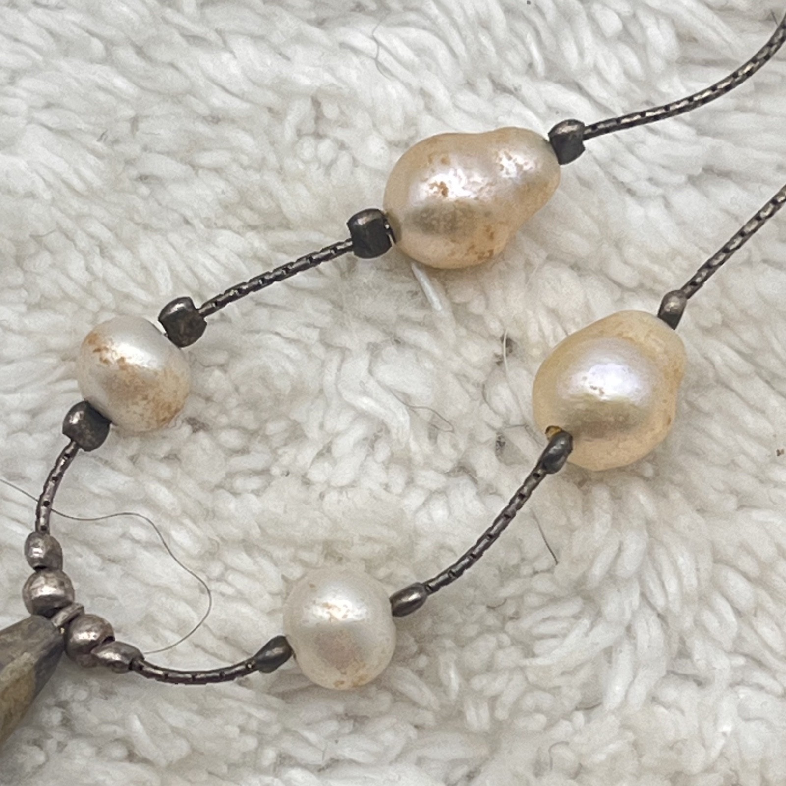 Sterling Silver Flower Necklace Freshwater Pearl Faux Lariat 16″