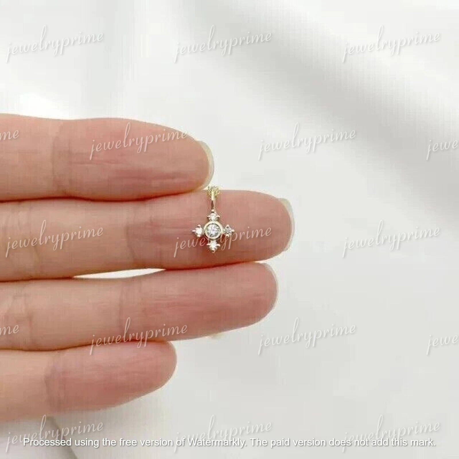 1.00Ct Round Cut Lab-Created Diamond Tiny Cross Pendant 14k Yellow Gold Plated
