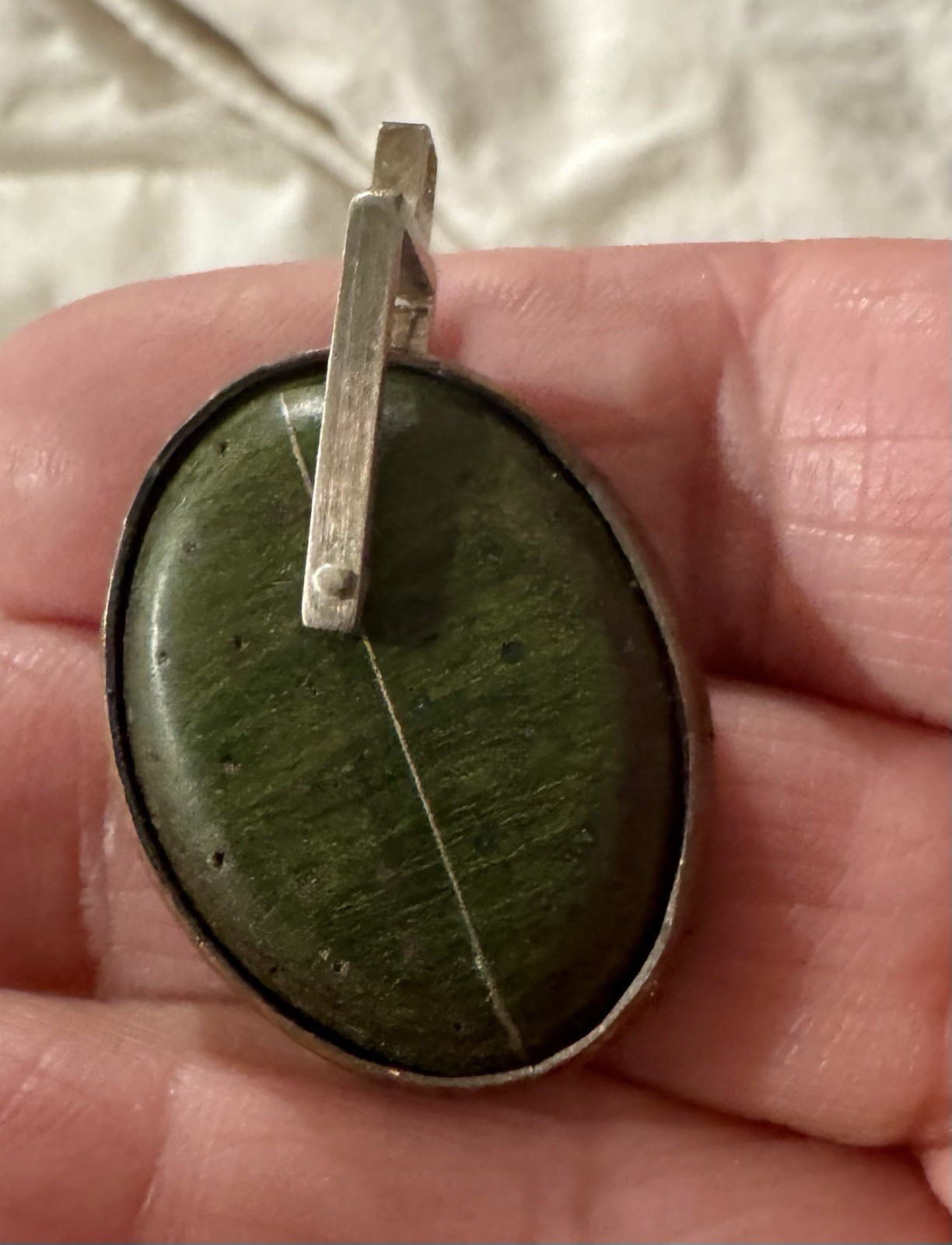 Artisan Unique Sterling Silver Mixed Metal Green Stone Pendant Movement