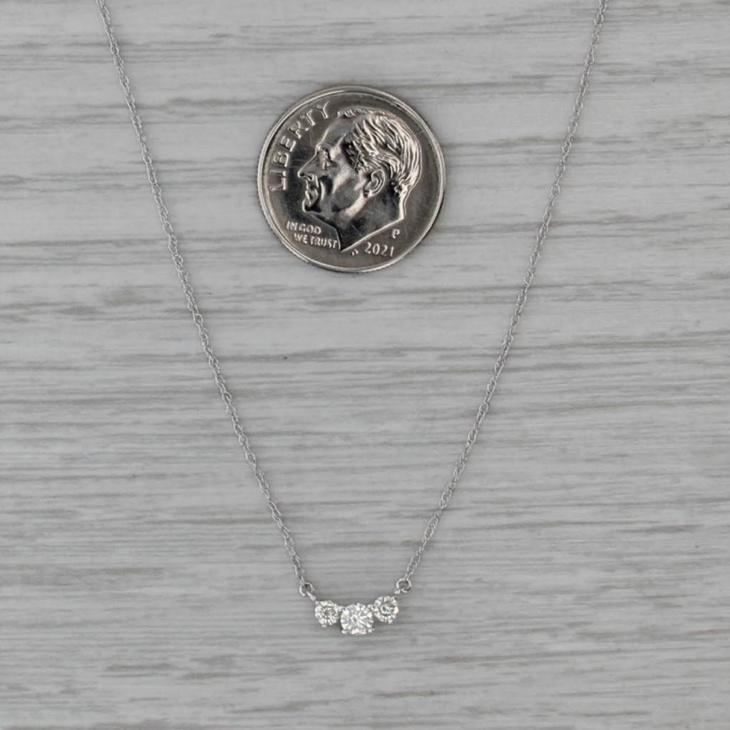 New 0.20ctw Diamond 3-Stone Pendant Necklace 14k White Gold 16″-18″ Rope Chain