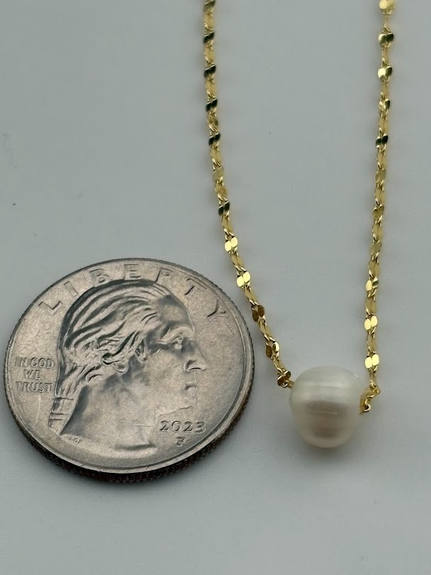 GOLD OVER 925 STERLING SILVER SOLITAIRE PEARL NUGGET CHAIN 16-18″ JUNE 1878