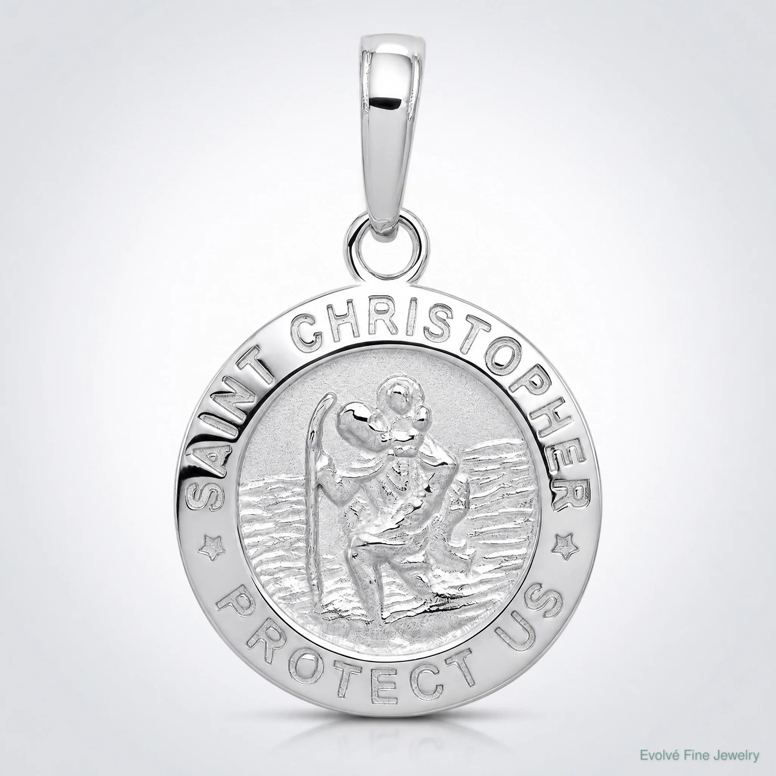 10K / 14K White Gold Saint Christopher Medal Charm