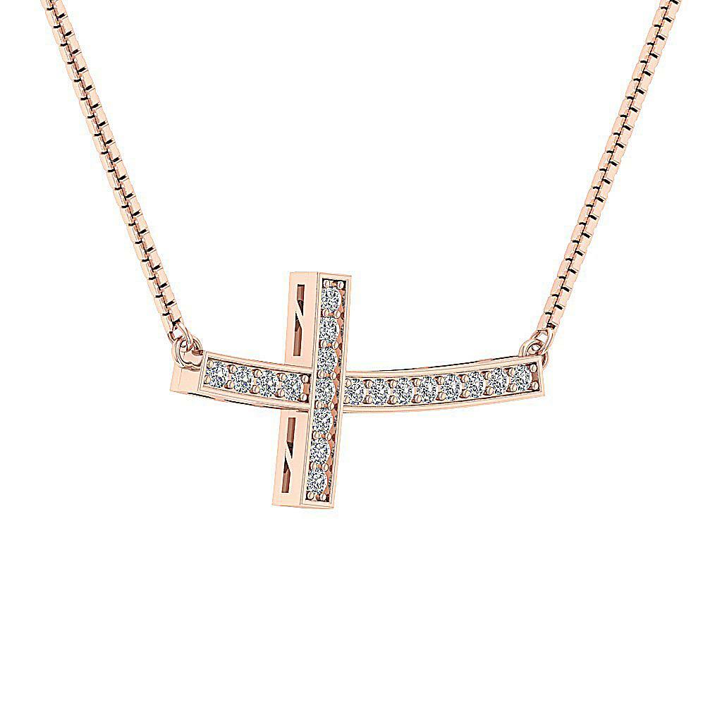SI1 G 0.35 Ct Natural Diamond Cross Pendant Necklace 14K Solid Gold 0.55 Inch