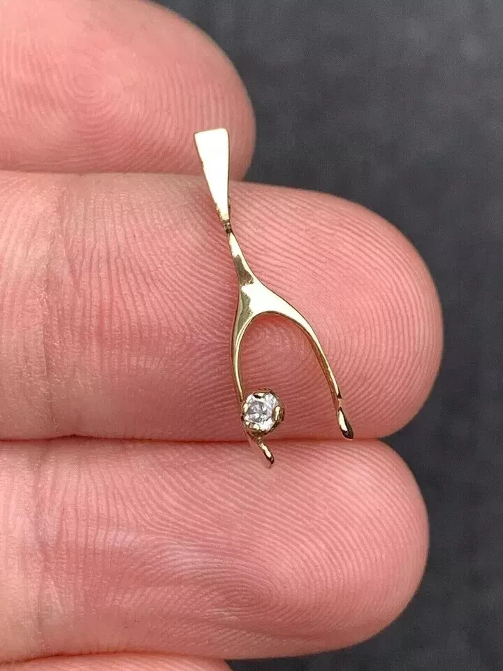 Vintage Inspired Wishbone Pendant 0.20 Ct Real Moissanite 14K Yellow Gold Finish