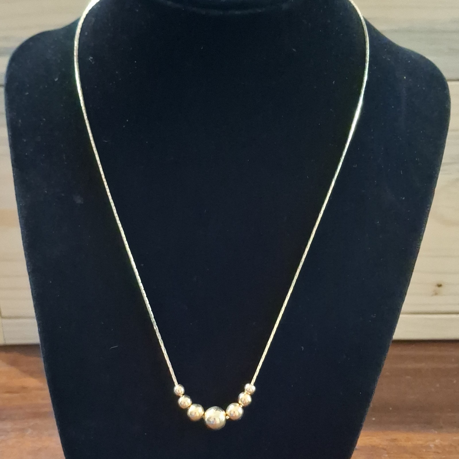 Gold Tone Snake Chain Necklace with Spring Ring Closure Beaded Metal No Stone