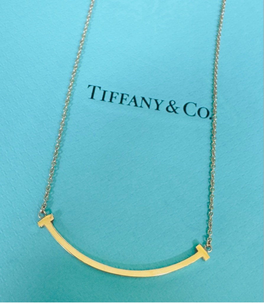 Tiffany & Co. 18k Yellow Gold Small T Smile Pendant Necklace 16.5” or 18.3”
