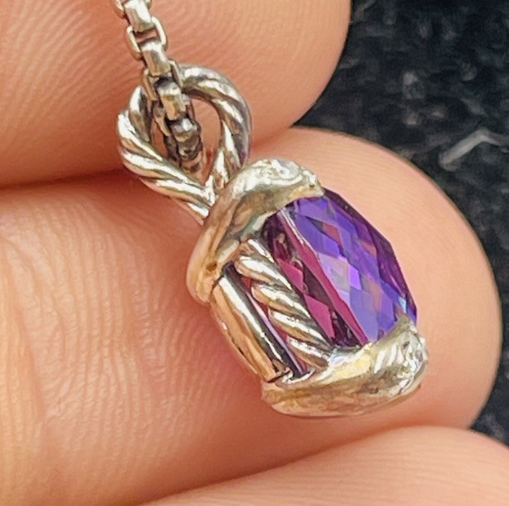 David Yurman Sterling Silver Purple Amethyst & Diamond Chatelaine Necklace