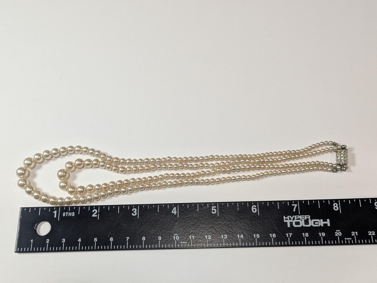 VTG Sterling Silver 925 White Pearl Beaded Necklace 16in Triple Strand Box Clasp