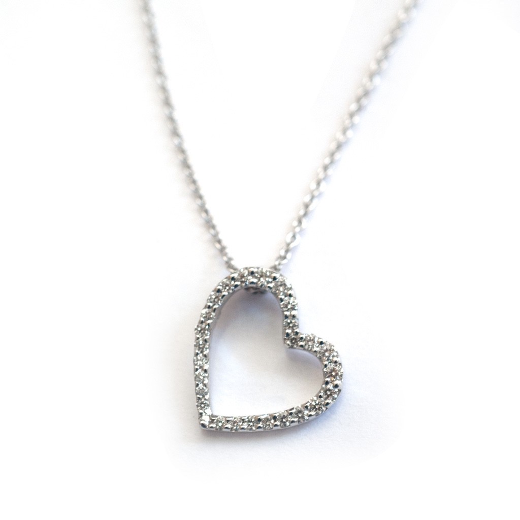 Roberto Coin Ladies 18K White Gold Diamond Heart Pendant 16-18″ Necklace NEW