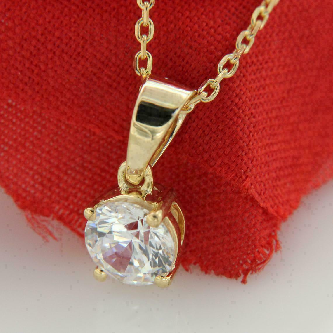 2Ct Round Cut D/VVS1 Diamond Solitaire Pendant Free Chain 14K Yellow Gold Over