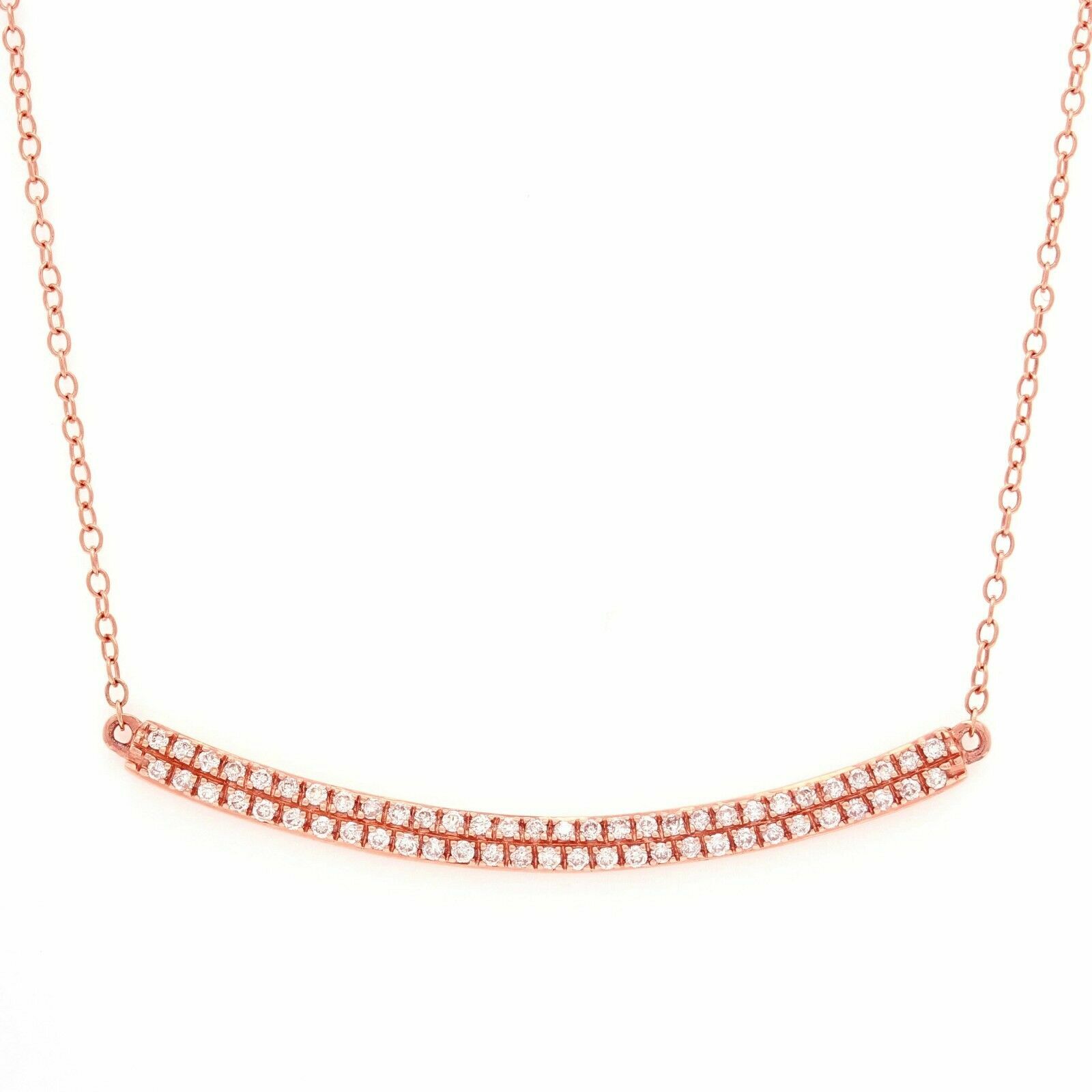 14k Rose Gold 0.30ctw Diamond Double Row Curved Bar Pendant Layer Necklace