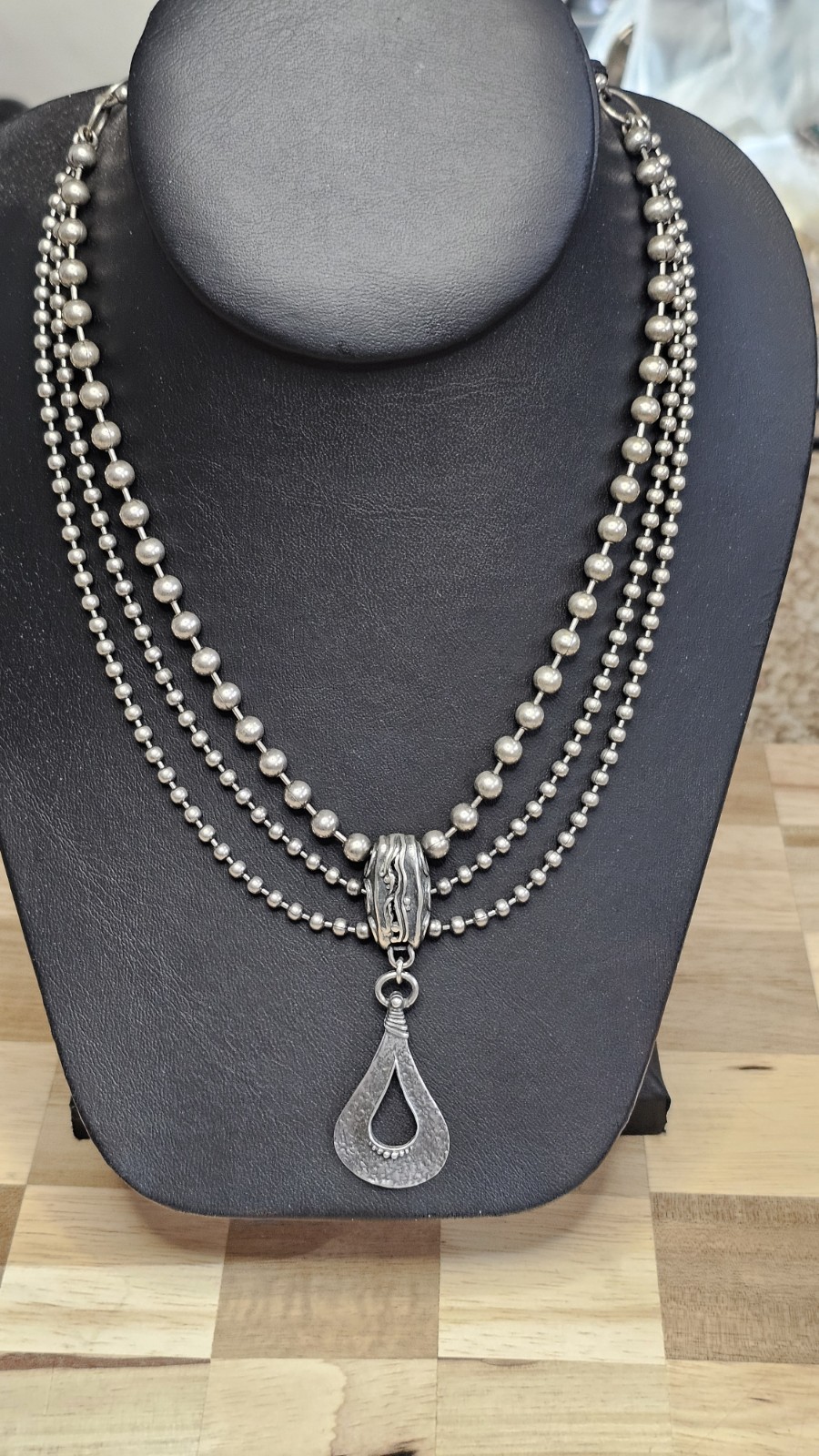 Multi Strand Beaded Necklace Mod Teardrop Pendant Silpada Sterling Silver .925