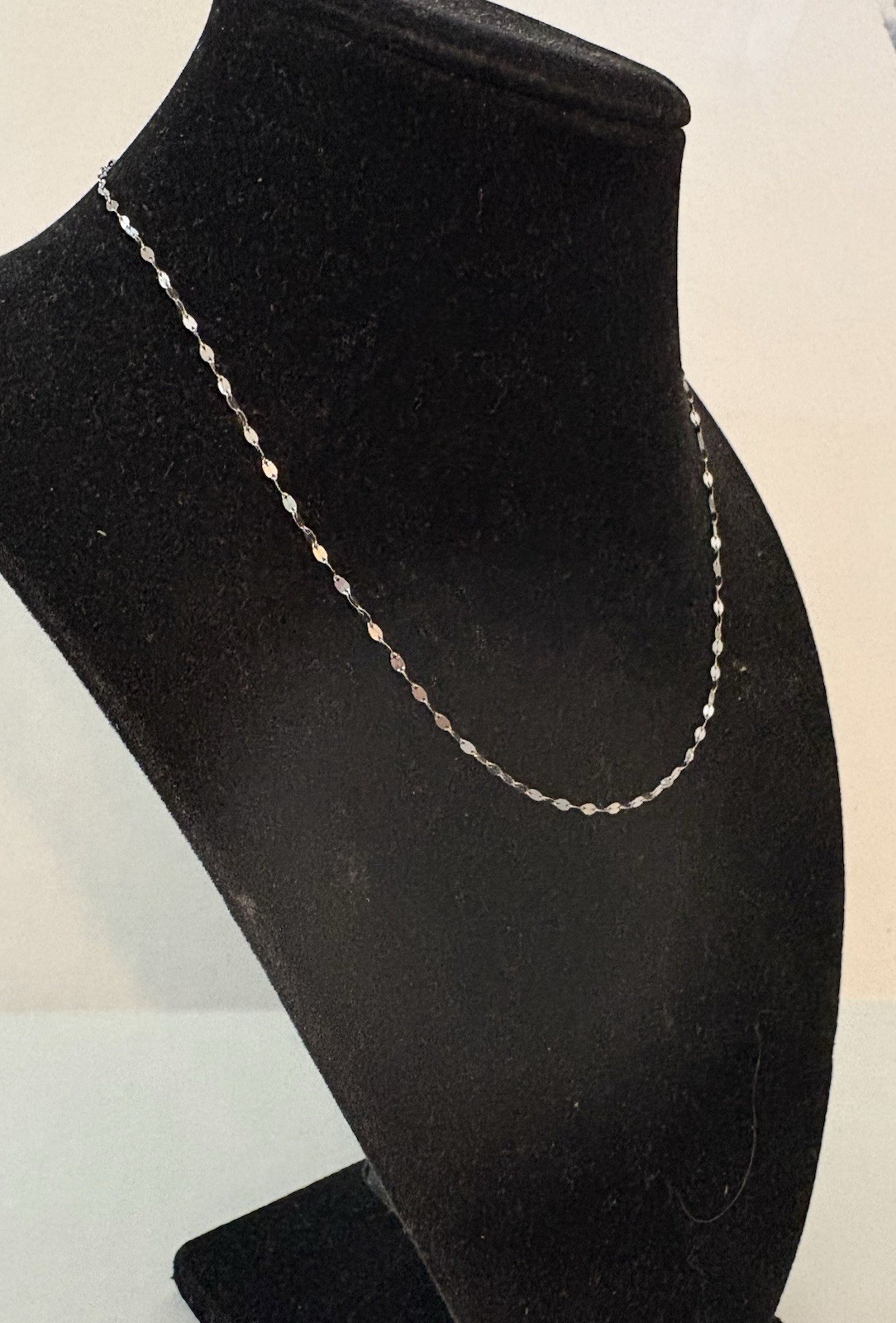 14K Solid WG White Gold Mirror Link Chain Necklace Choker 16″ Sparkle
