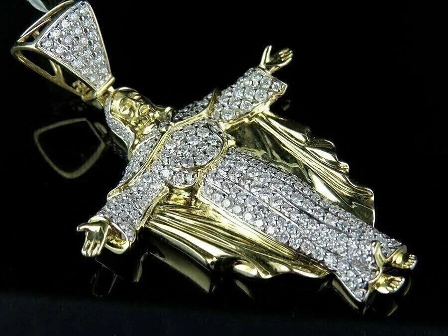 Men’s 2 Ct Round Lab Created Diamond Jesus Charm Pendant 14k Yellow Gold Plated