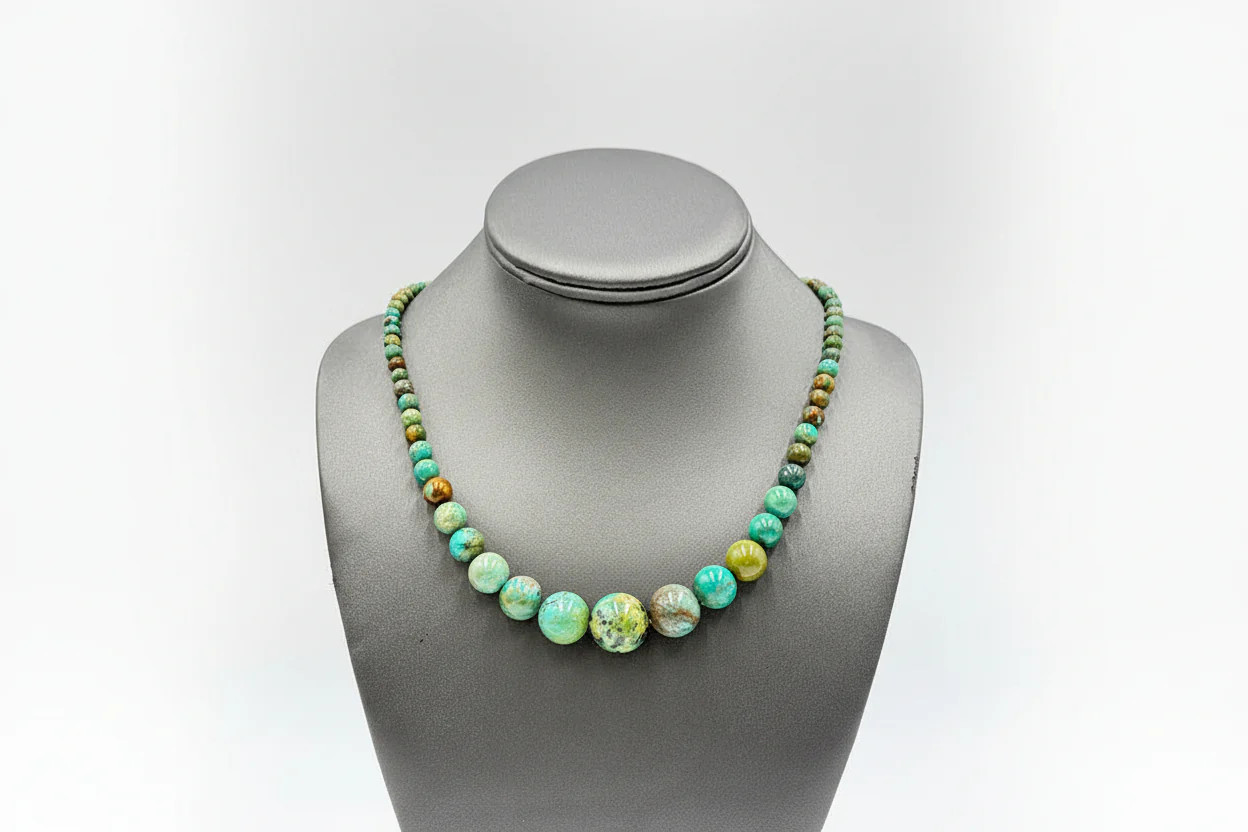 Jay King Sterling Silver New Red Skin Turquoise Graduated Round Bead Necklace,