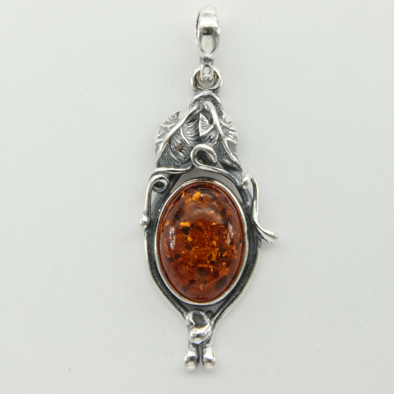 Cognac / Brown BALTIC AMBER Oval Pendant – 925 STERLING SILVER #1023
