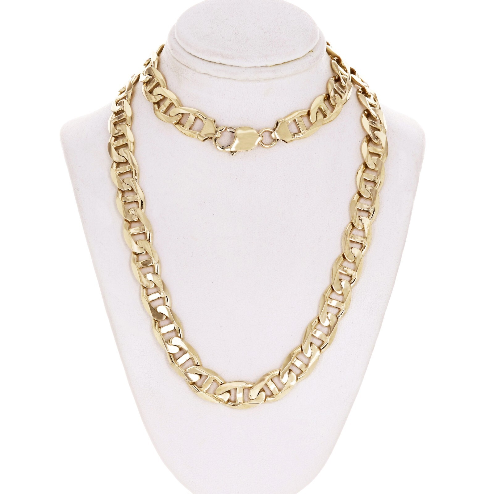 10k Yellow Gold Solid Concave Mariner Chain Necklace 20″ 10mm 60 grams