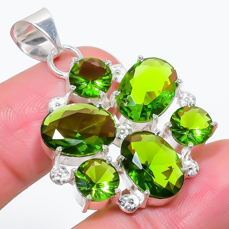 Green Peridot Gemstone 925 Sterling Silver Jewelry Pendant Size 1.65″For Gift