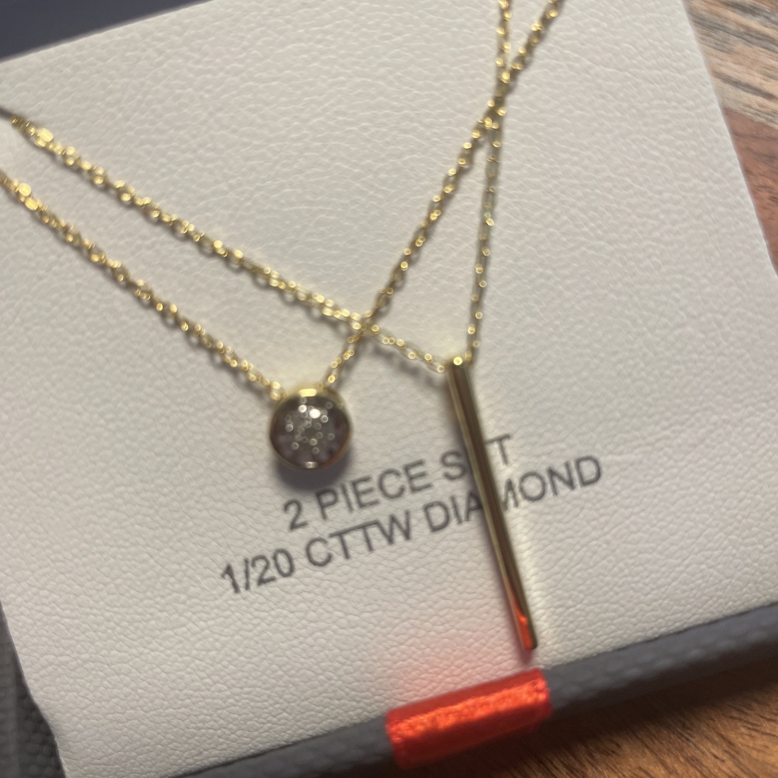 Set Of Two Asymmetrical Necklaces Lab Grown Diamond 14K Gold Over Silver, In Box