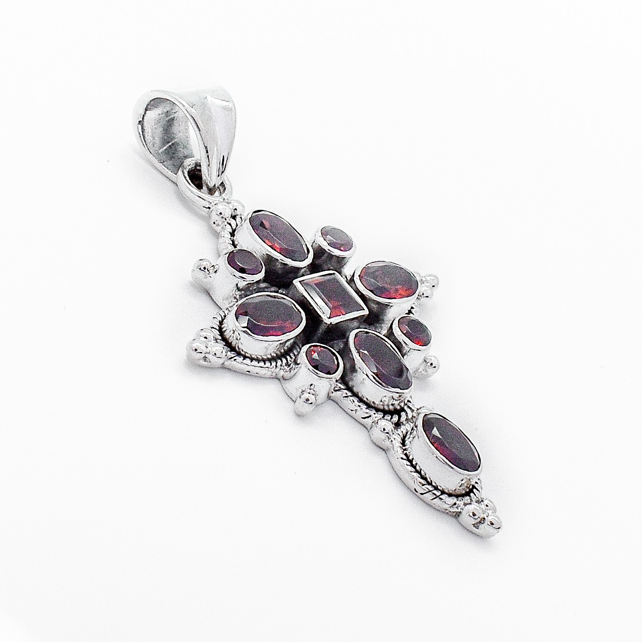 925 Sterling Silver Natural Red Garnet Cross Pendant Women’s Jewelry Gift