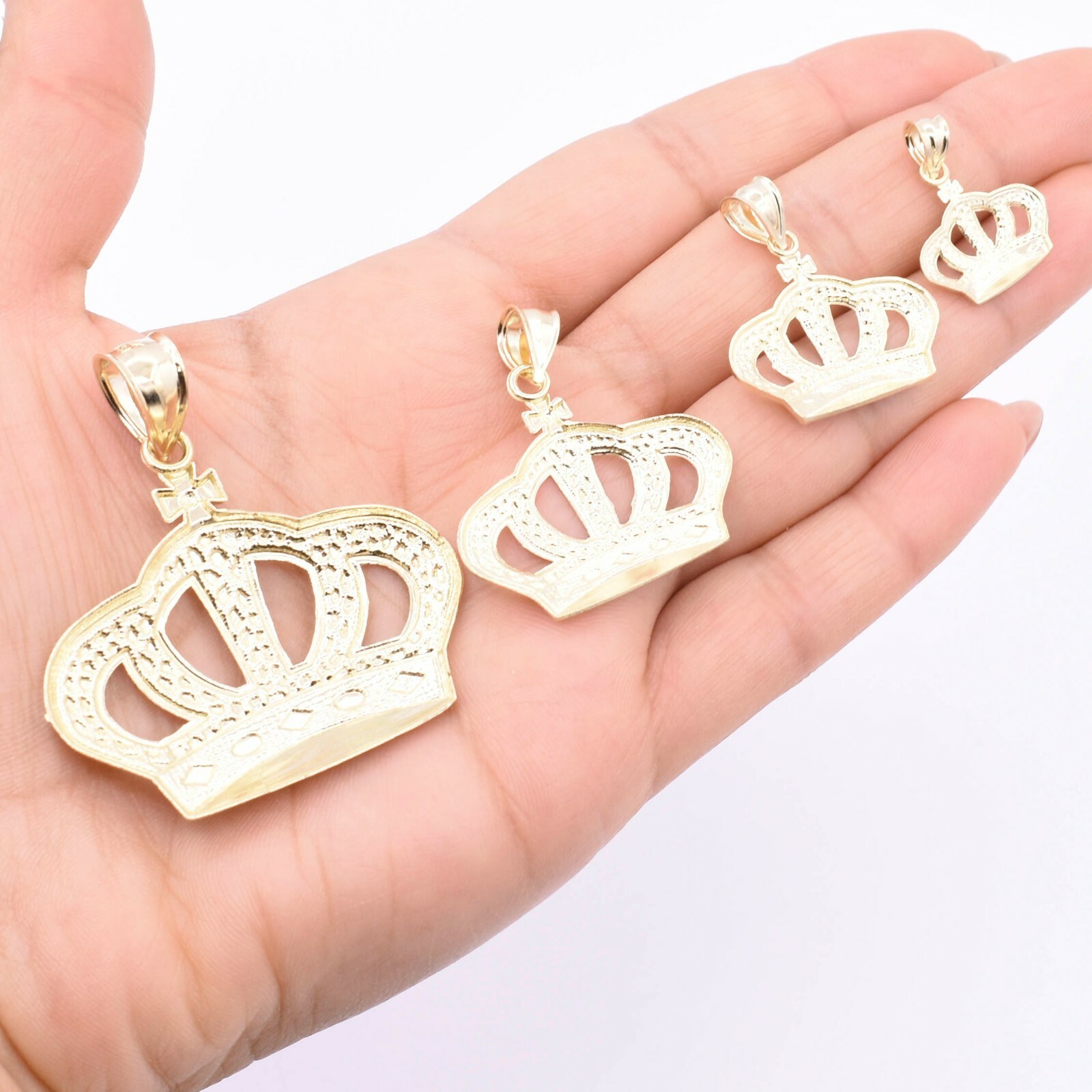 Textured Nugget Style Crown Pendant Charm Real Solid 10K Yellow Gold ALL SIZES