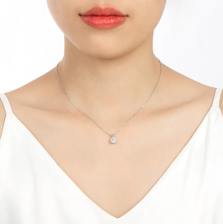 1 Carat D VVS1 Moissanite Solitaire Pendant Chain Necklaces 18k Gold Plated -GRA