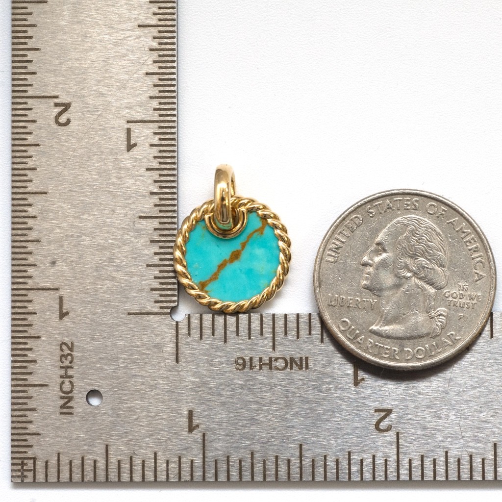 DAVID YURMAN 18K Gold & Turquoise Elements Disc 15.5mm Pendant New Authentic