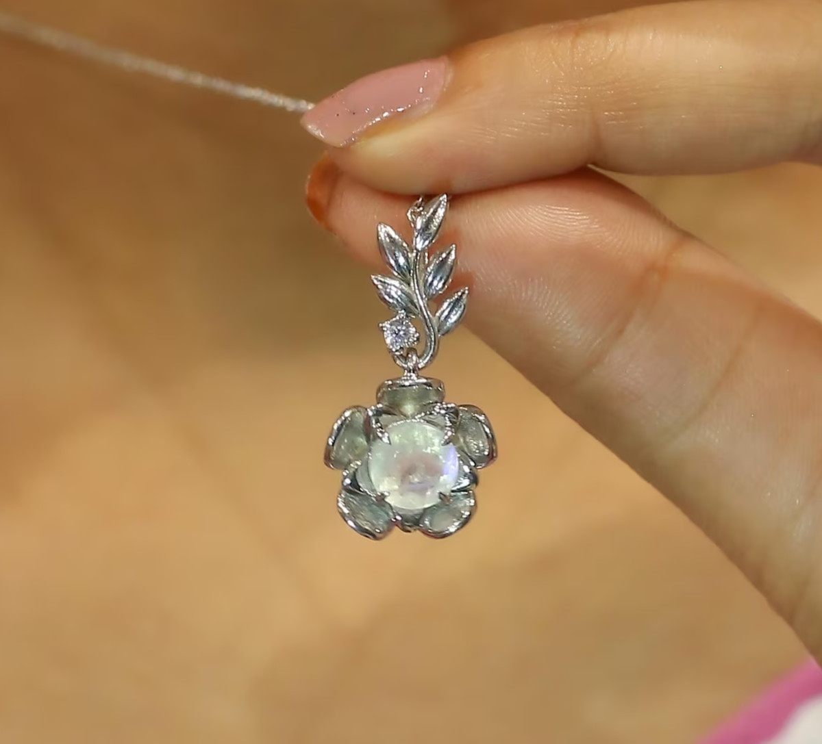 Rainbow Moonstone Floral pendant 925 Sterling Silver Pendant Gift For Him