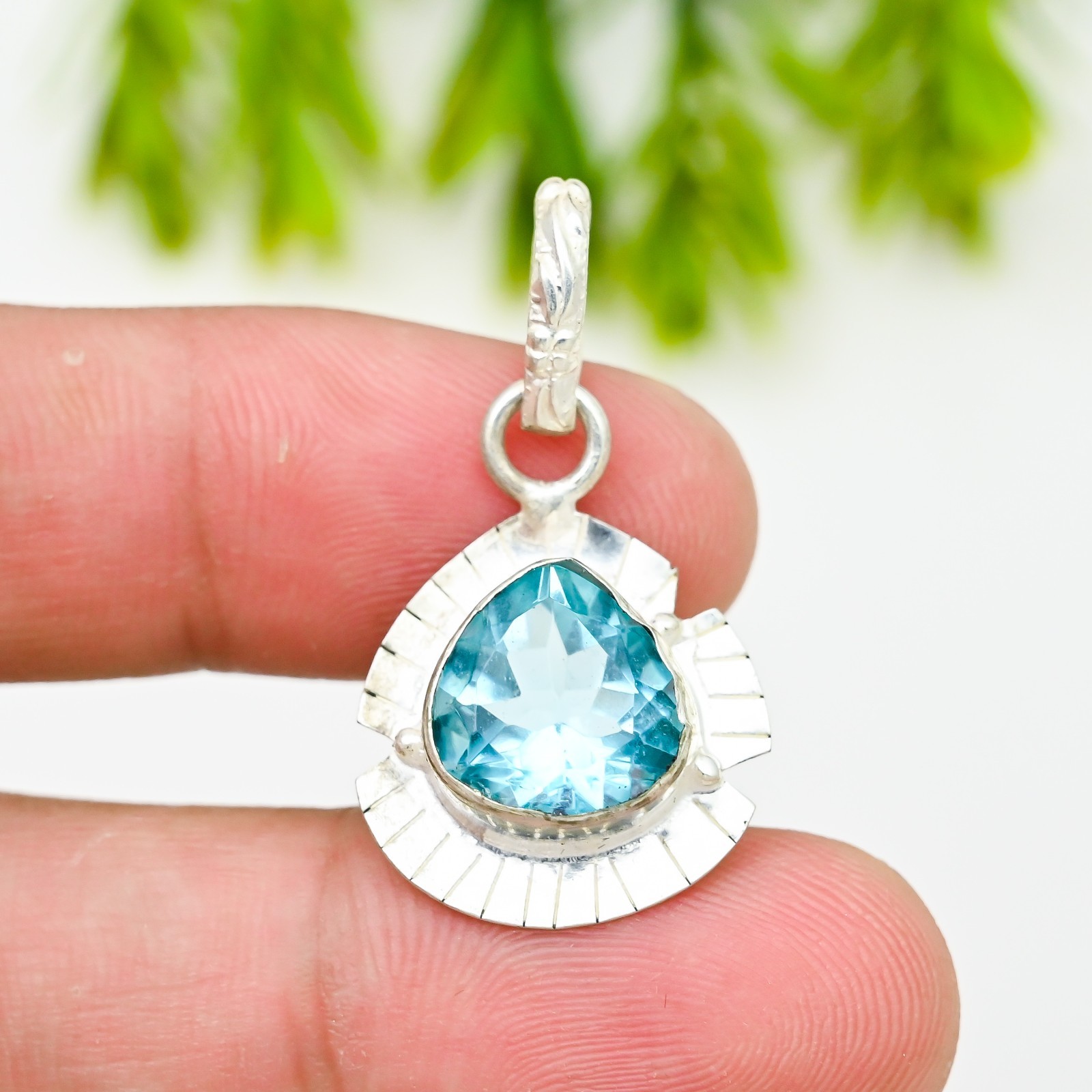 Blue Topaz Gemstone Handmade 925 Sterling Silver Jewelry Pendant Gift For Love