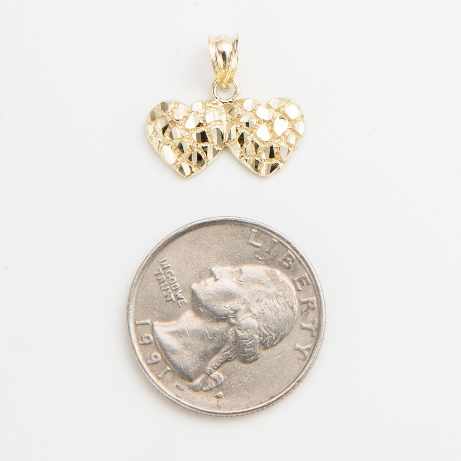 Solid 10K Gold Diamond-Cut Hearts Nugget Pendant Yellow Gold All Sizes