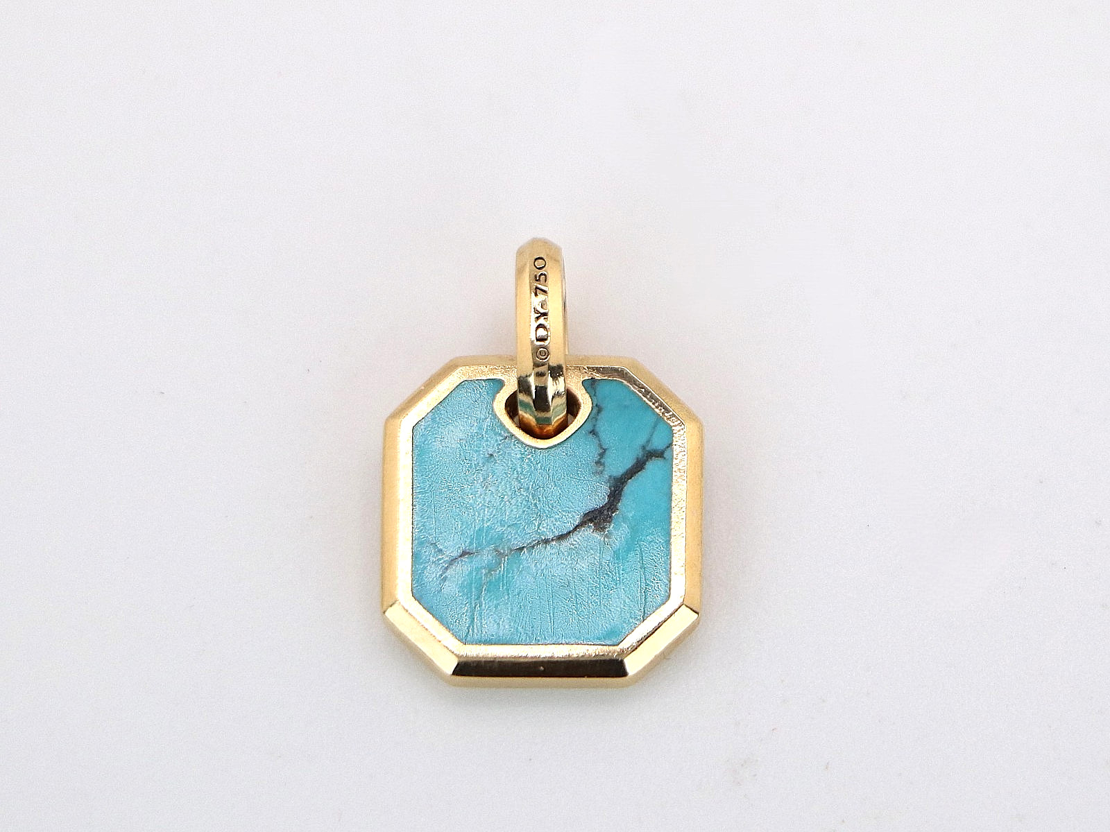 $1600 Men’s David Yurman 18k Yellow Gold Turquoise Octagonal 15mm Amulet Pendant