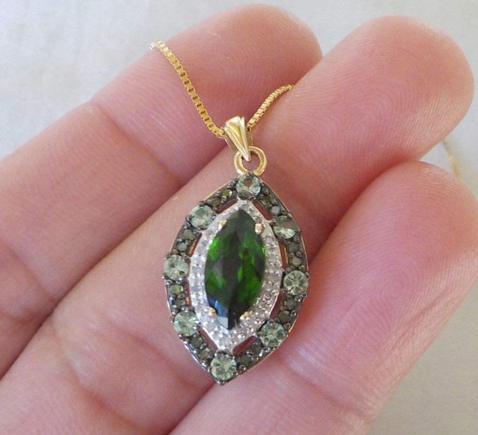 14K Yellow Gold Chrome Diopside Spinel Diamond Necklace – 3.90 gm, 21 in, 1.75ct