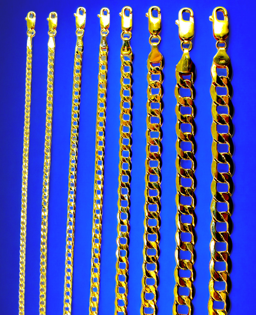 14K Yellow Gold 2mm-9mm Curb Cuban Necklace Bracelet Chain Men Women 7″-30″