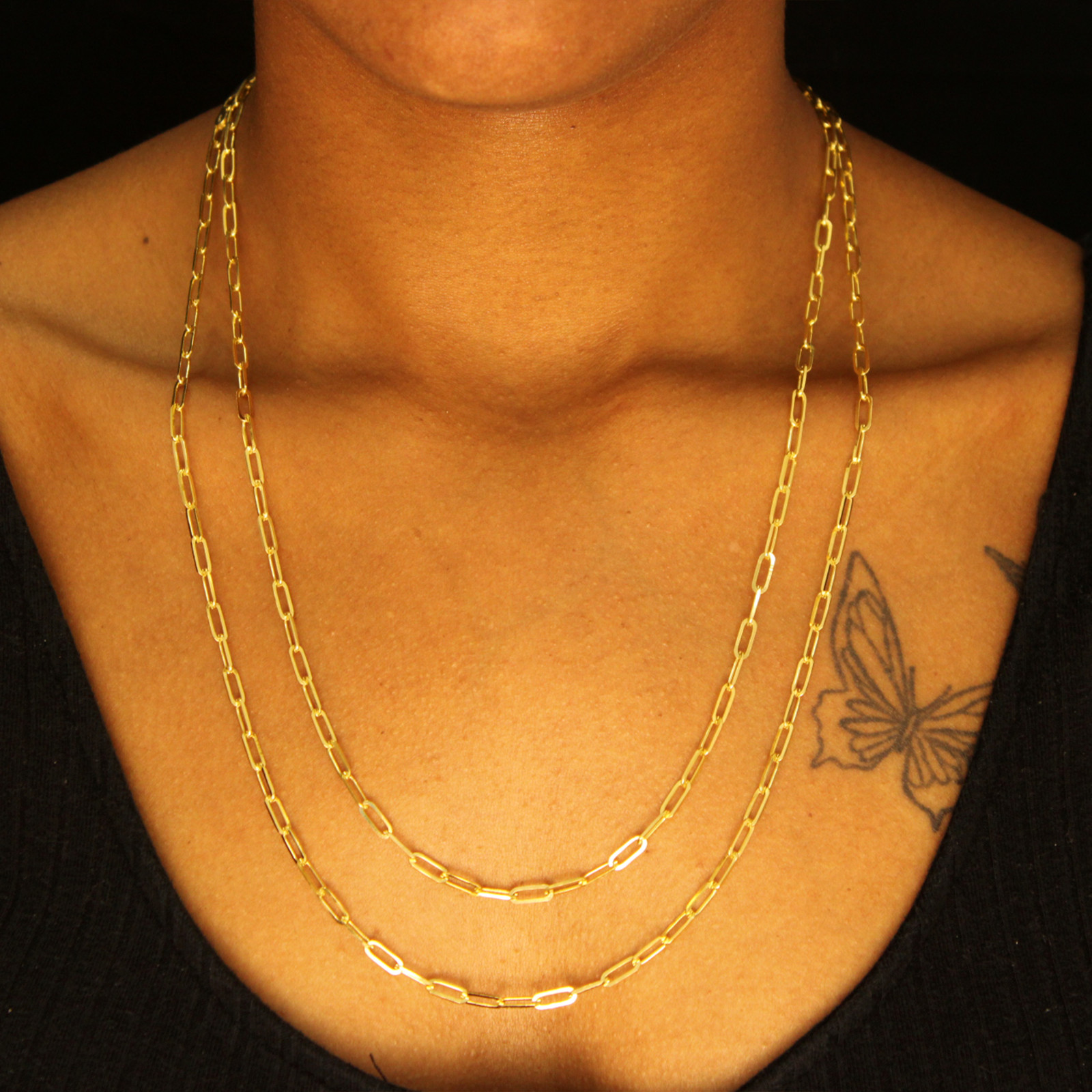 14k SOLID Gold Chain 3.5mm Necklace Paper Clip Chain 22″ 24″ – UNISEX Adult