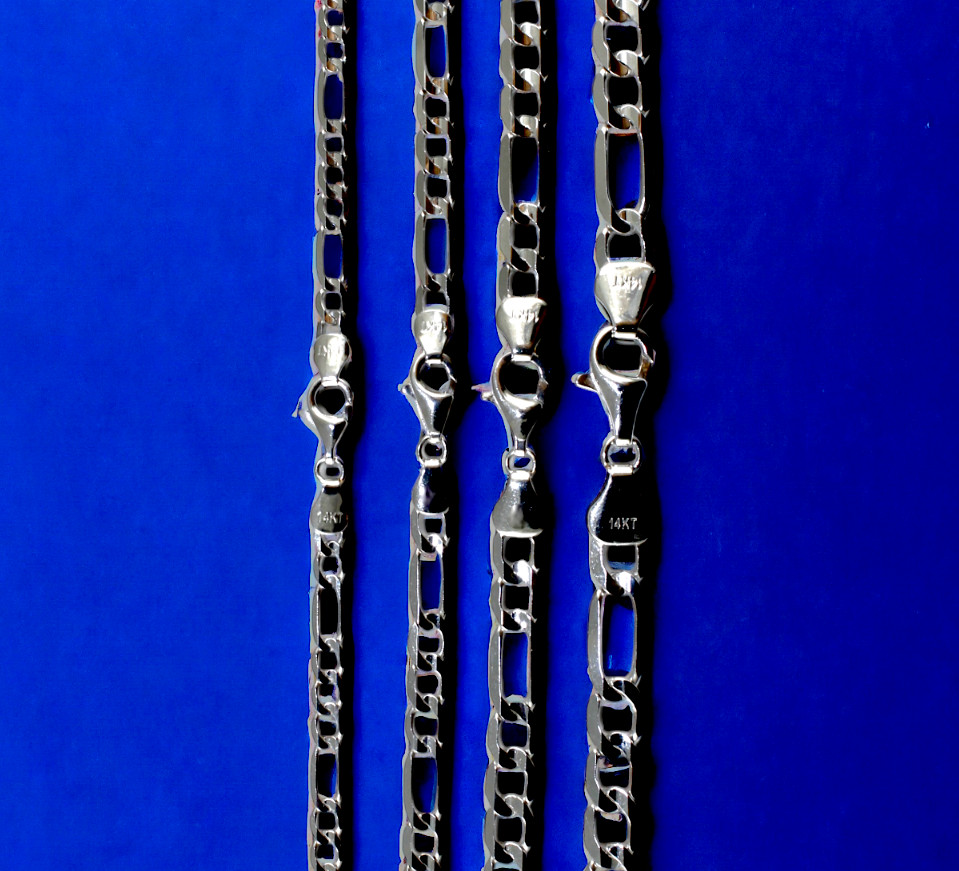 14K White Gold SOLID Figaro Necklace Bracelet Chain Real Gold 2mm-6mm 7″-30″