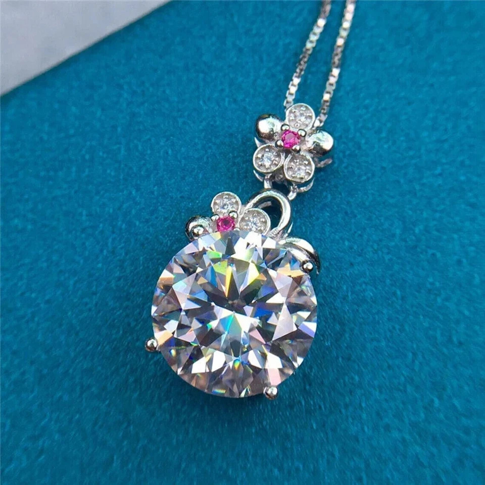 2.40Ct Lab Created Diamond Round Flower Pendant 14K White Gold Plated Free Chain