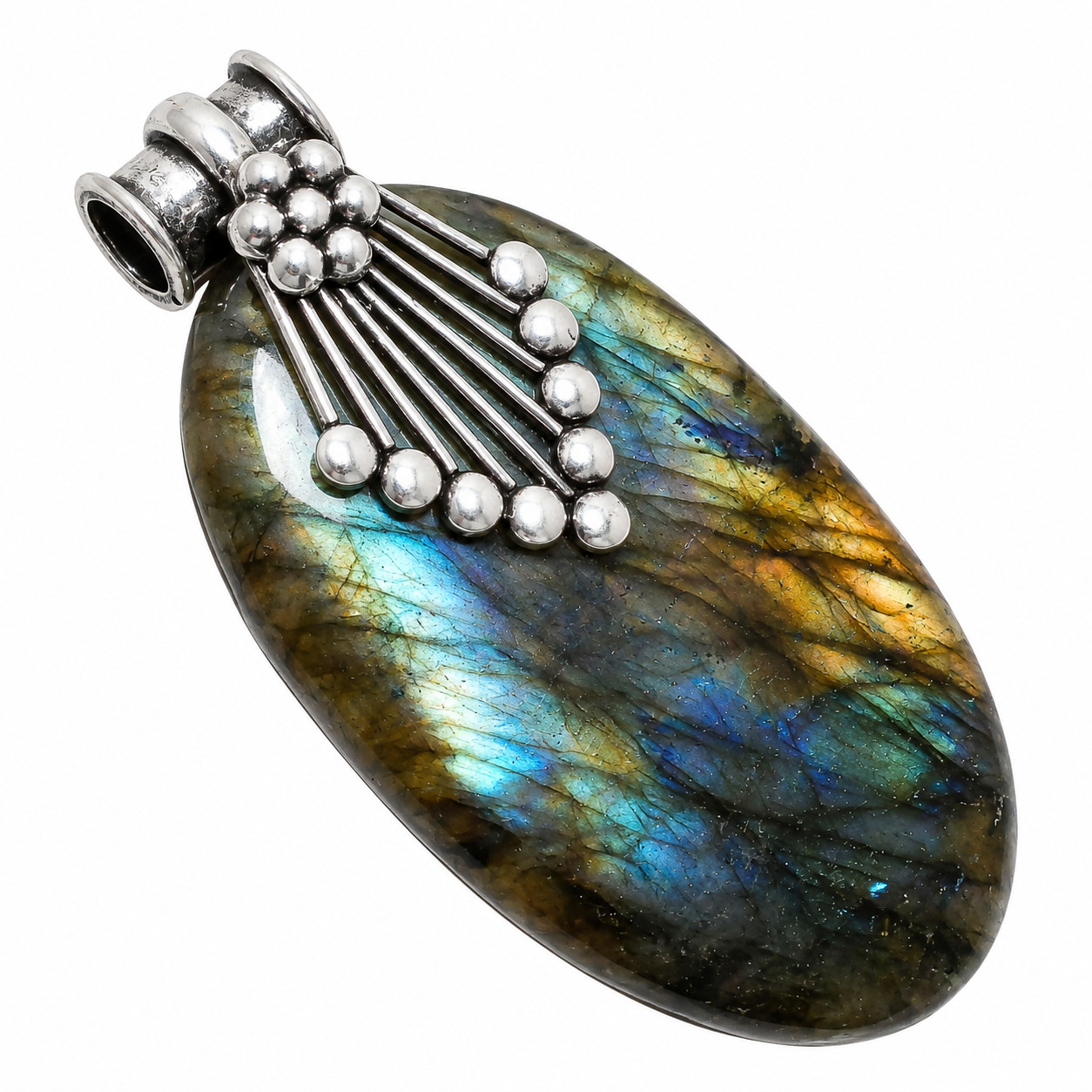 Blue Fire Labradorite Gemstone Gift 925 Sterling Silver Jewelry Pendant 2.5″ R80