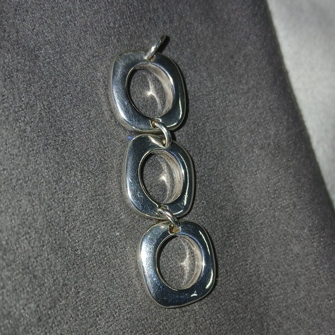 Sterling Silver 925 Asymmetrical Three-Link Open Cushion Square Pendant