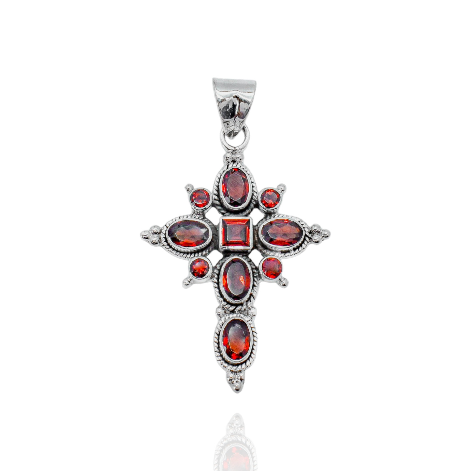 925 Sterling Silver Natural Red Garnet Cross Pendant Women’s Jewelry Gift
